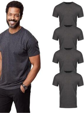 Men's Grey 4 Pack Crew Neck Short Sleeve Fitted Style Soft Poly Blend T Shirts